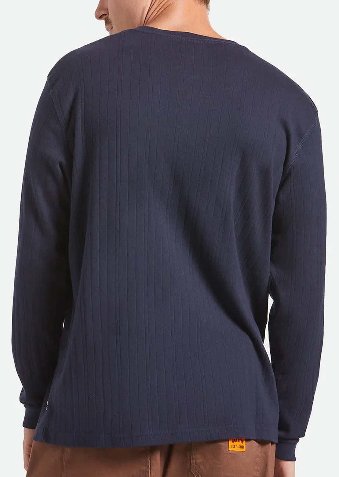 Brixton Men's Vintage Ribbed Henley Long Sleeve Washed Navy