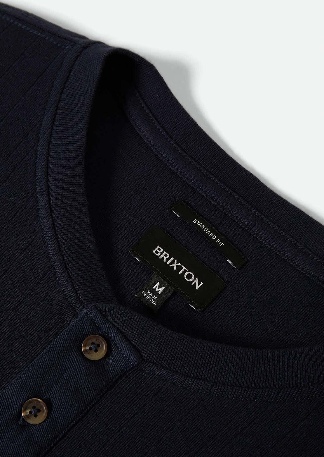 Brixton Men's Vintage Ribbed Henley Long Sleeve Washed Navy