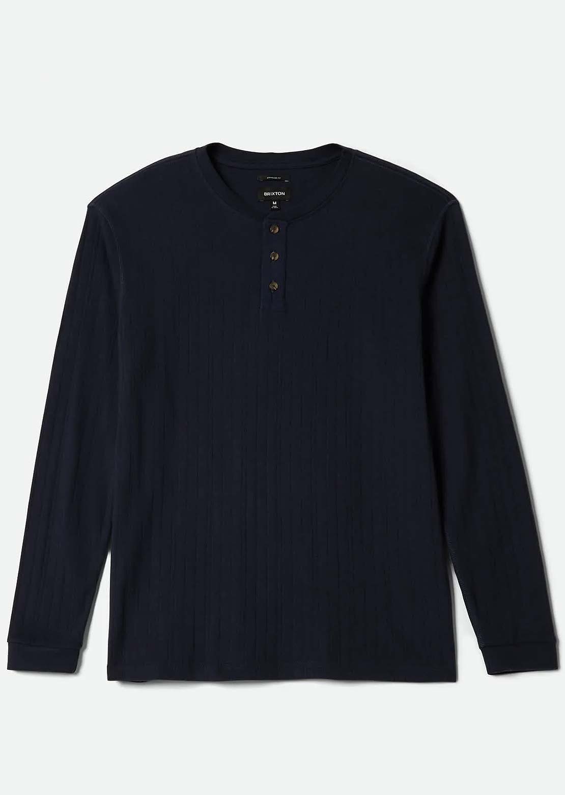 Brixton Men's Vintage Ribbed Henley Long Sleeve Washed Navy