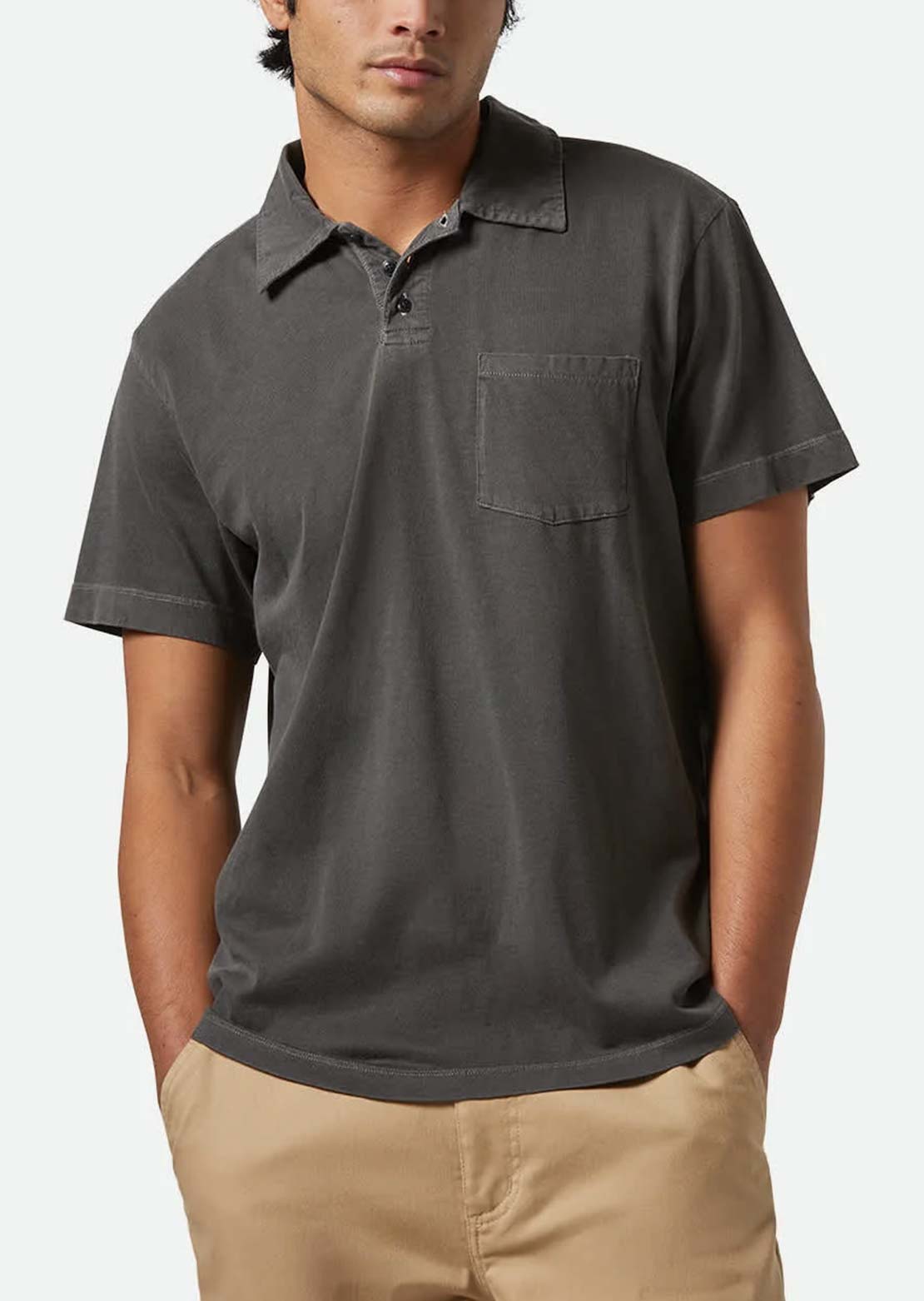 Brixton Men's Vintage Wash Knit Polo Washed Black