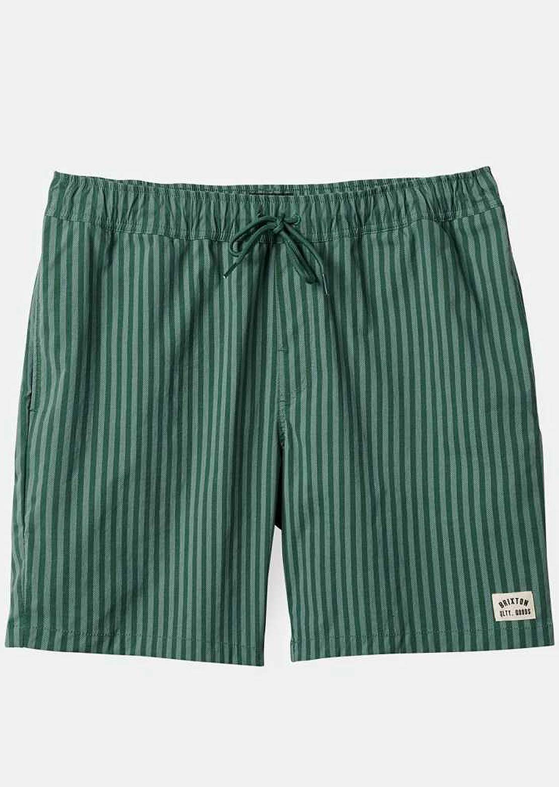 Brixton Men&#39;s Voyage 16&quot; Shorts Trekking Green Herringbone