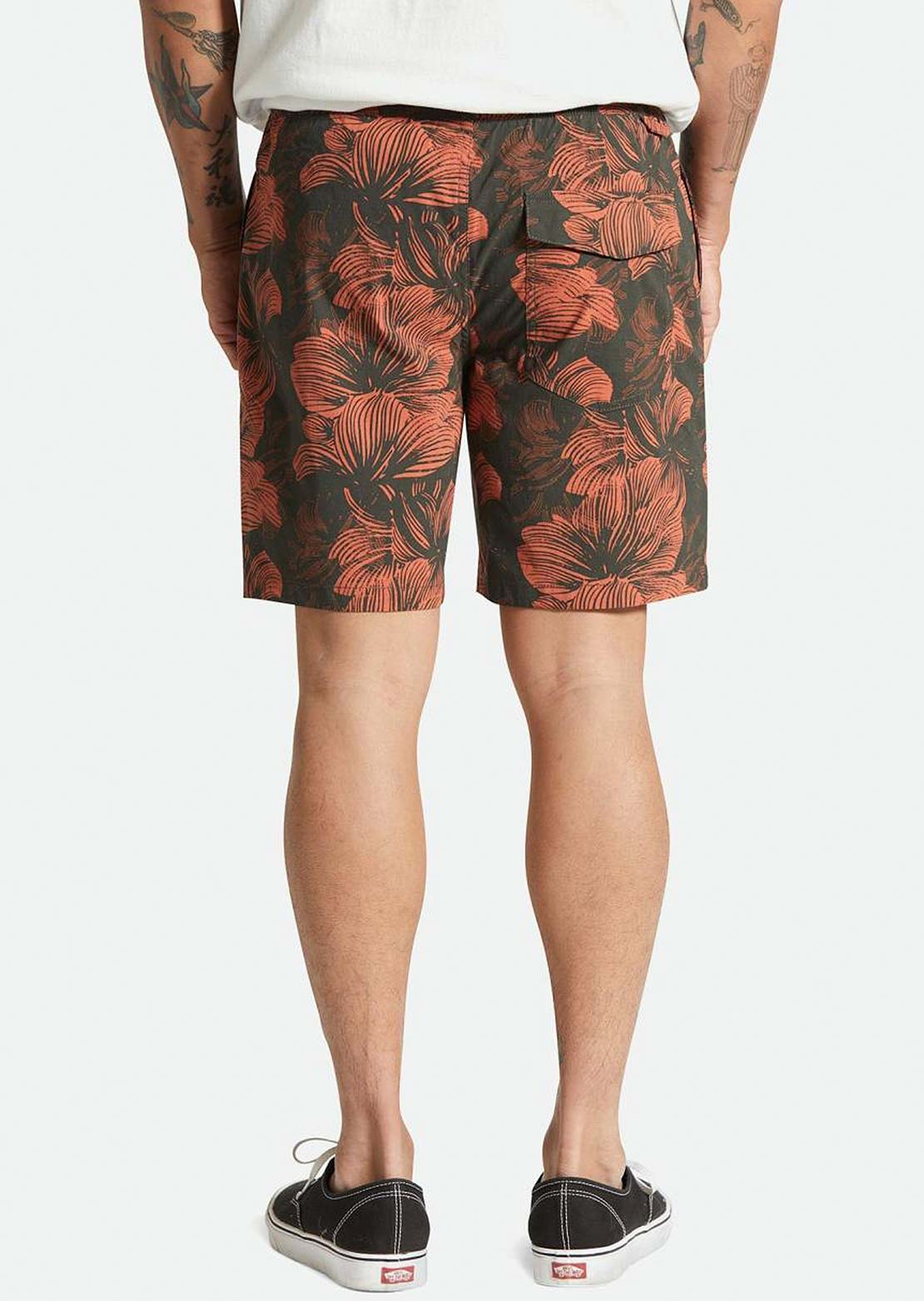 Brixton Men's Voyage 18" Shorts Washed Black/Terracotta Floral