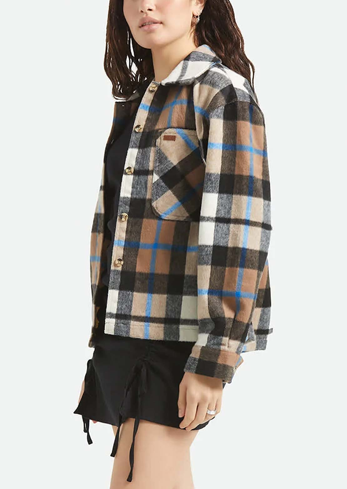 Brixton Women's Bowery Soft Brushed Flannel Button Up Shirt Washed Black Sand