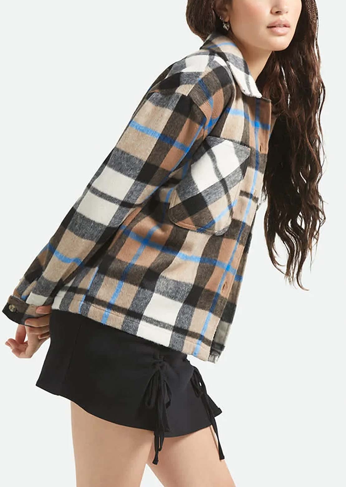 Brixton Women's Bowery Soft Brushed Flannel Button Up Shirt Washed Black Sand