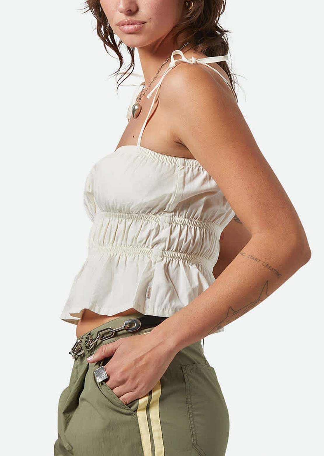 Brixton Women's Eden Smocked Top OFf White
