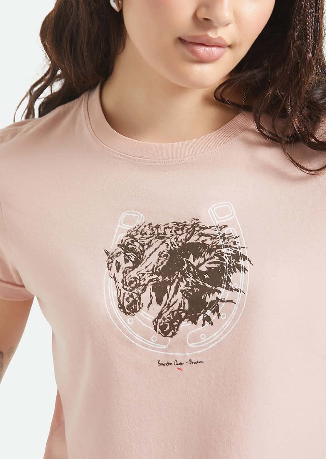 Brixton Women's Pony Club Slim Crew T-Shirt Silver Pink