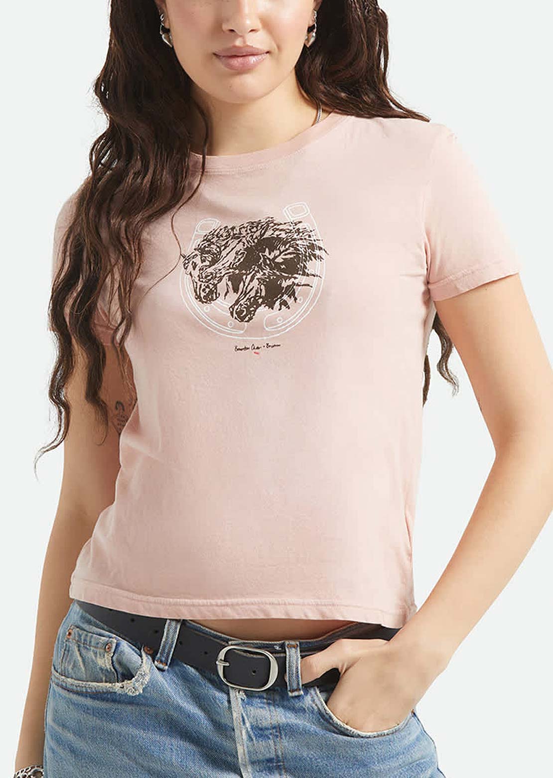 Brixton Women's Pony Club Slim Crew T-Shirt Silver Pink