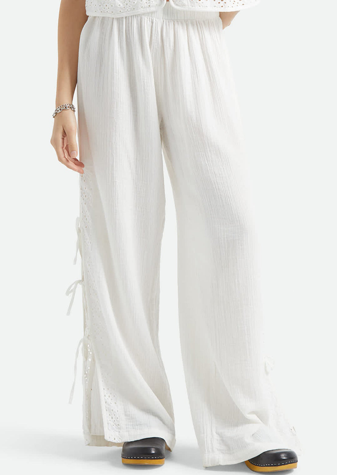 Brixton Women's Seaside Eyelet Wide Leg Pants Off White Eyelet