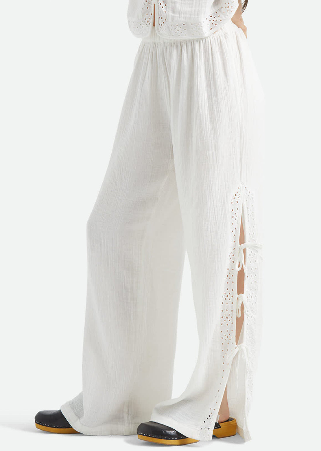 Brixton Women's Seaside Eyelet Wide Leg Pants Off White Eyelet
