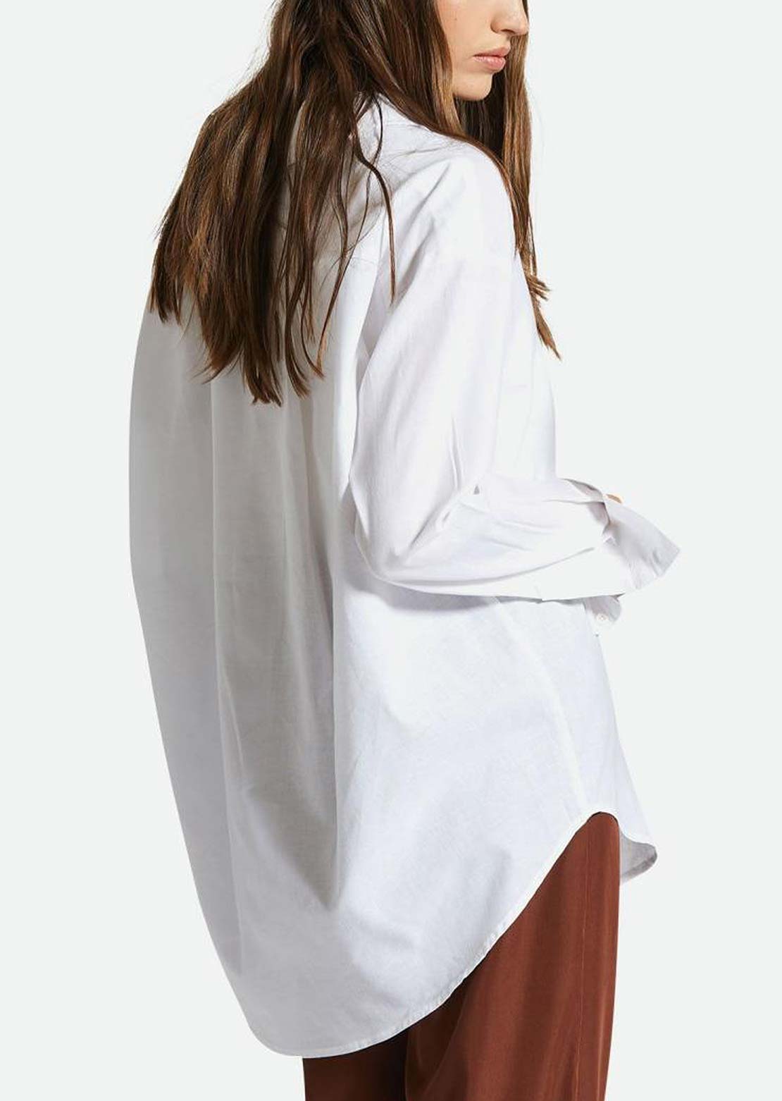 Brixton Women&#39;s Sidney Oversized Woven Longsleeve Shirt White Solid