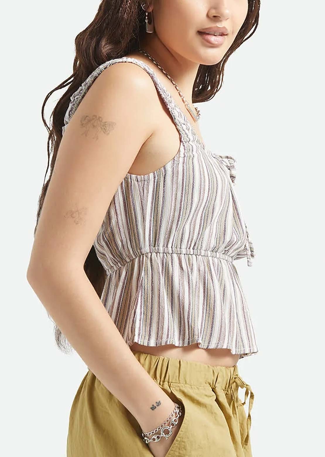 Brixton Women's The Abigail Tie Top Worn In Robust Red Stripe