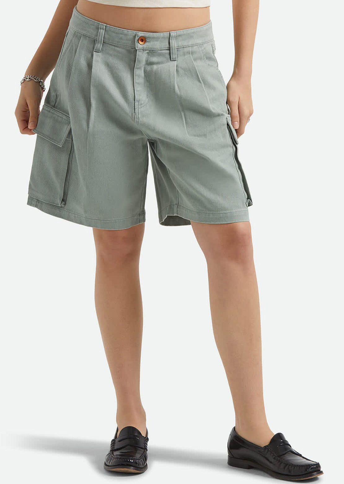 Brixton Women's The Alba Baggy Carpenter Shorts Washed Sage Green