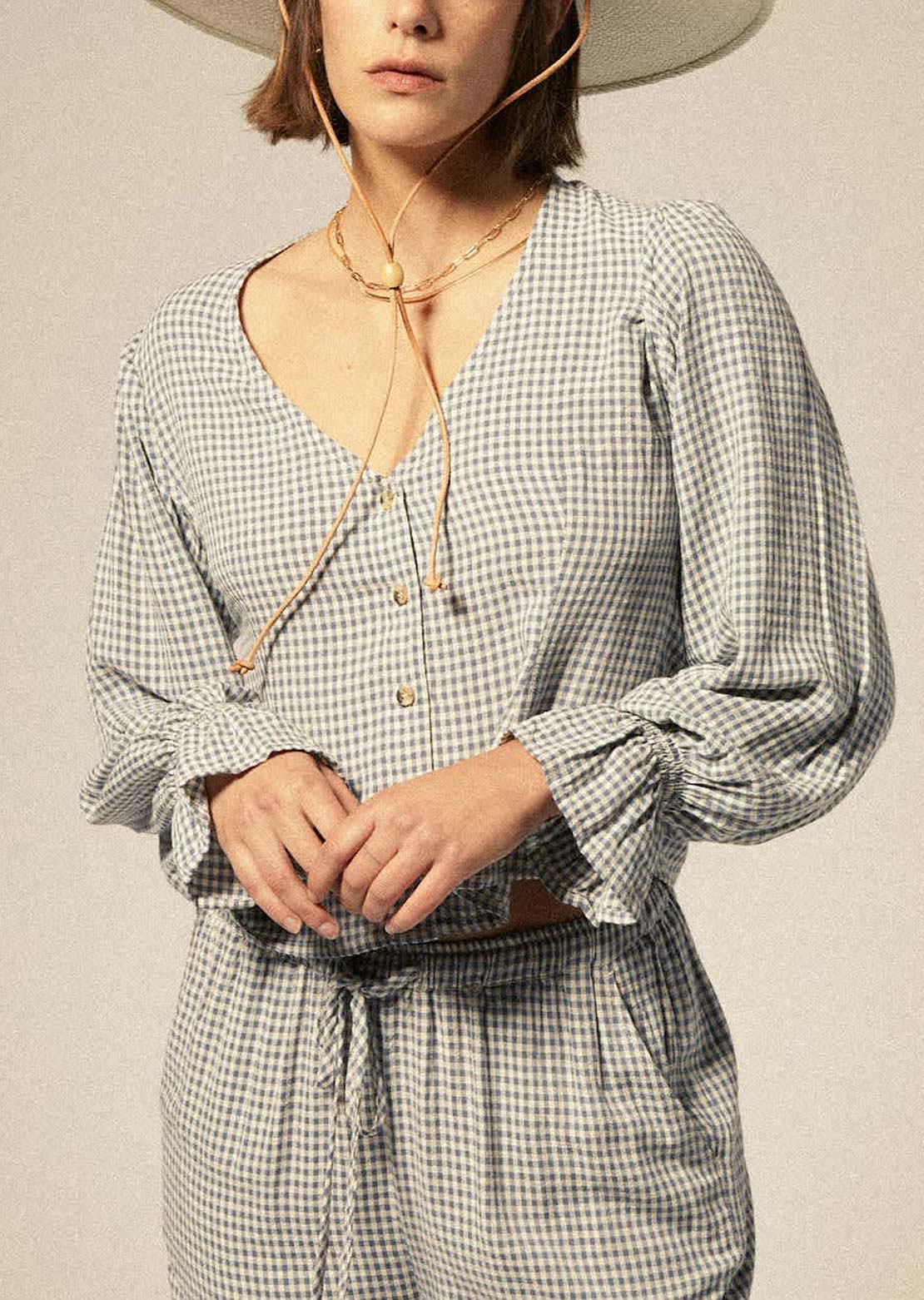Brixton Women's the Meadow Blouse Azure Blue Gingham