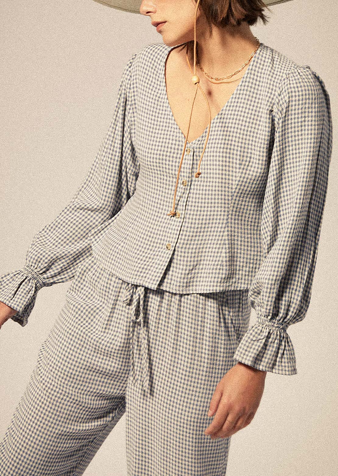 Brixton Women's the Meadow Blouse Azure Blue Gingham