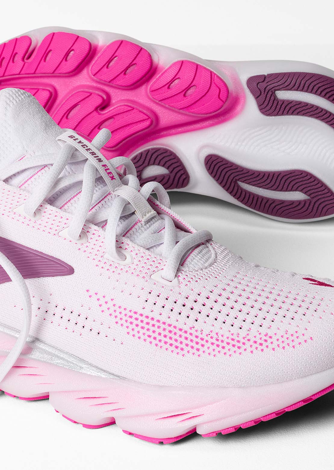 Brooks Women's Glycerin Flex Running Shoes White/Cybe Pink/Argyle