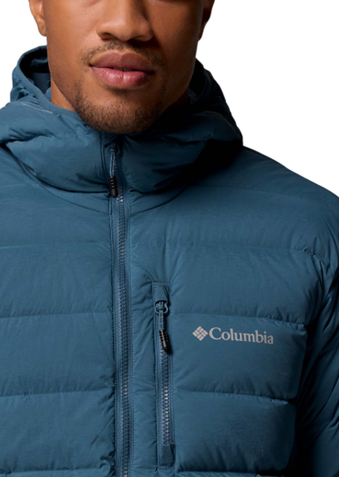Columbia Men's Drift Peak Stretch Down Hooded Jacket Everblue