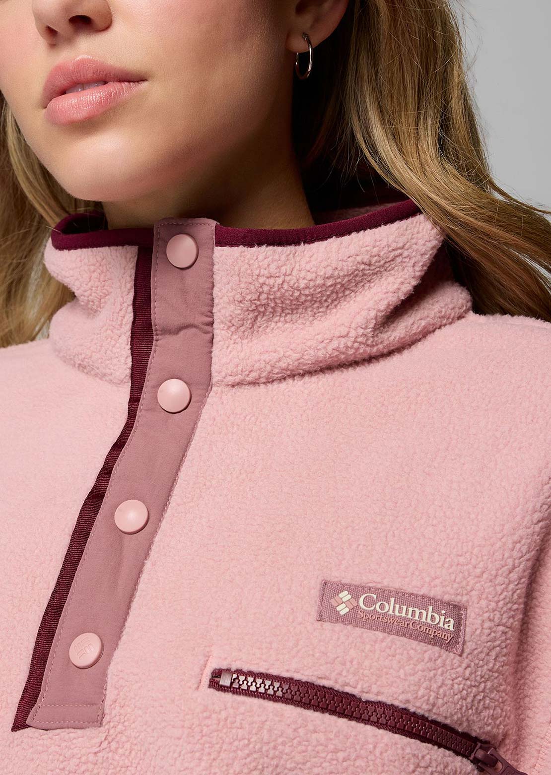 Columbia Women's Helvetia II Cropped Half-Snap Fleece Eraser Pink/Fig/Rich Wine