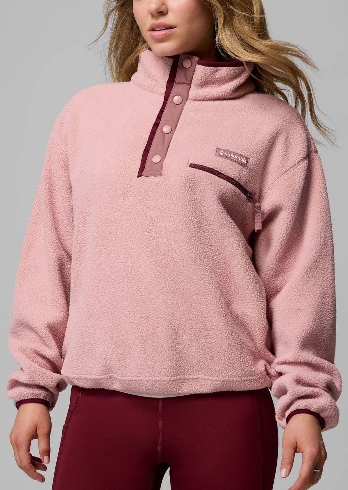 Columbia Women's Helvetia II Cropped Half-Snap Fleece Eraser Pink/Fig/Rich Wine