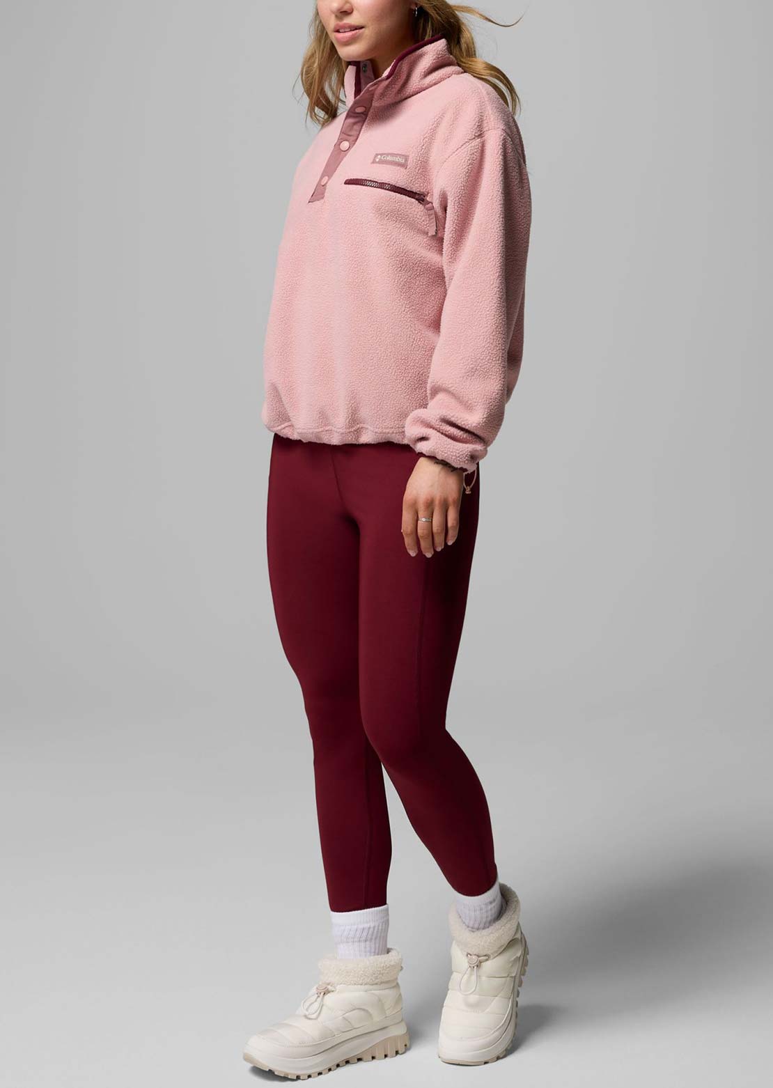 Columbia Women's Helvetia II Cropped Half-Snap Fleece Eraser Pink/Fig/Rich Wine
