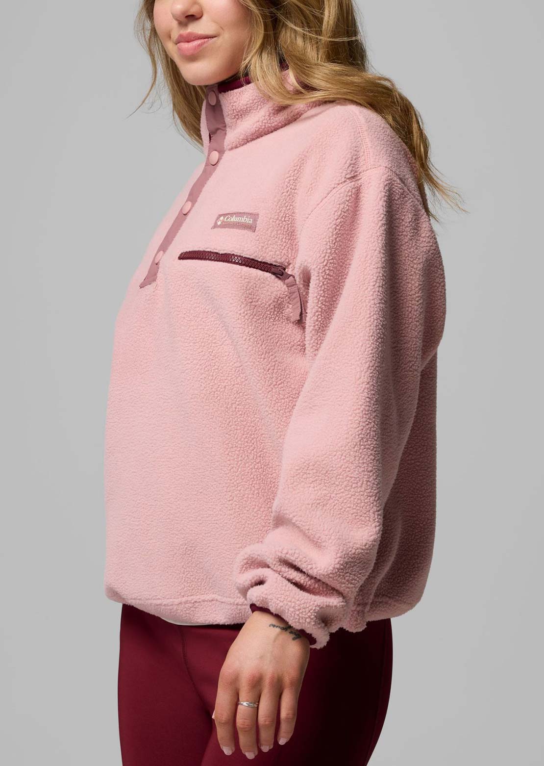 Columbia Women's Helvetia II Cropped Half-Snap Fleece Eraser Pink/Fig/Rich Wine