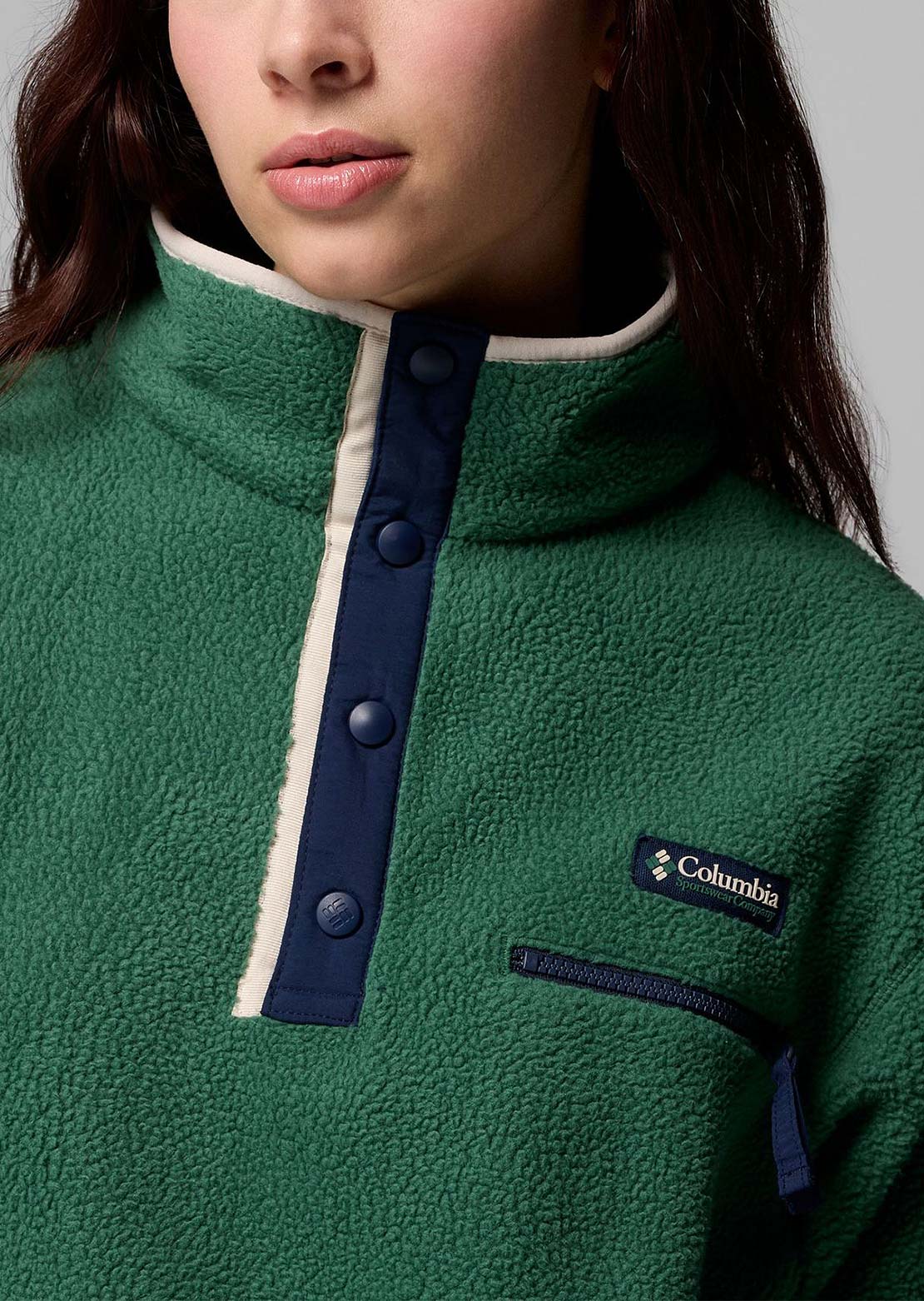 Columbia Women's Helvetia II Cropped Half-Snap Fleece Rain Forest/Collegiate Navy/Dark Stone