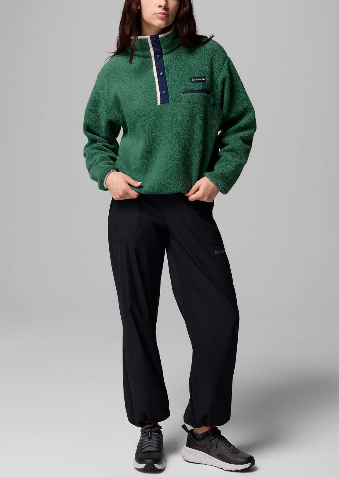 Columbia Women's Helvetia II Cropped Half-Snap Fleece Rain Forest/Collegiate Navy/Dark Stone