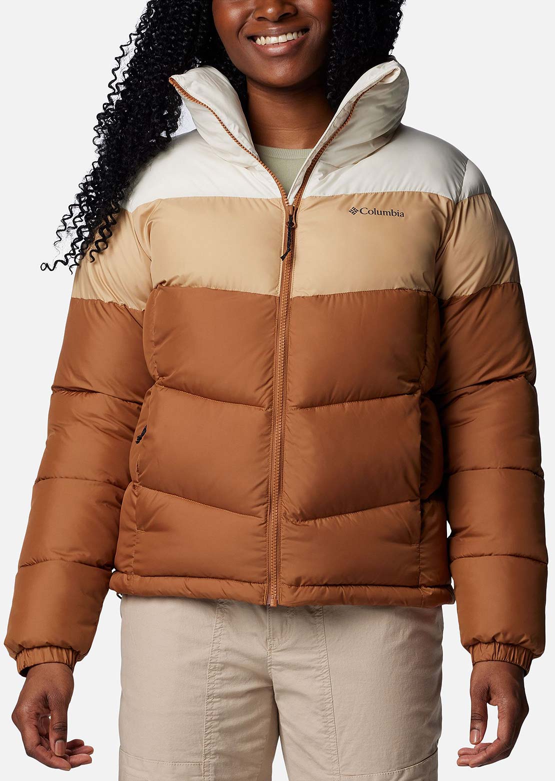 Columbia Women&#39;s Puffect II Colorblock Insulated Jacket Camel Brown/Canoe