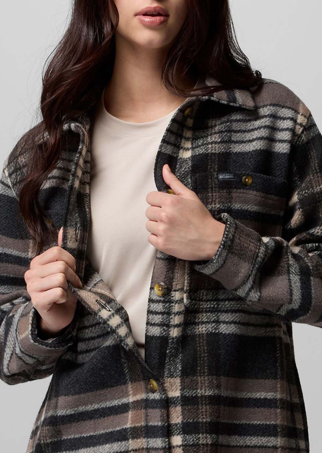 Columbia Women's Wildest Venture Long Fleece Coat Black Vagabond Plaid