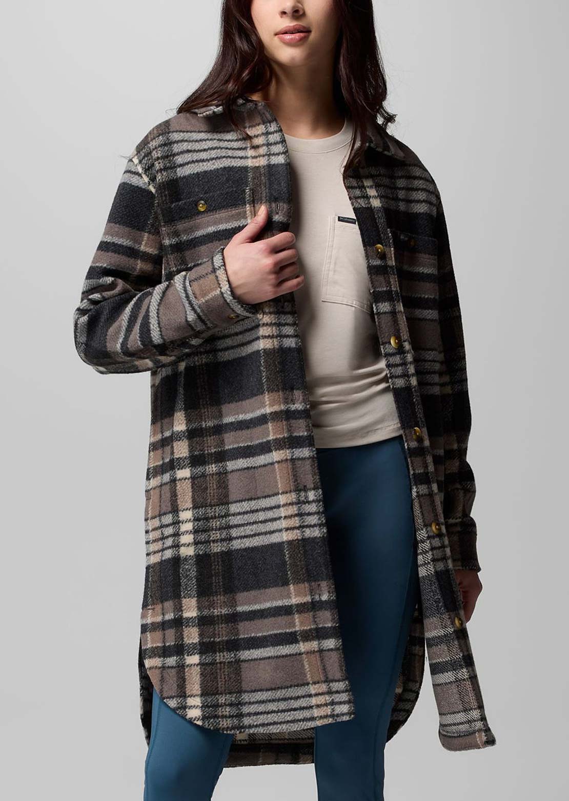 Columbia Women's Wildest Venture Long Fleece Coat Black Vagabond Plaid