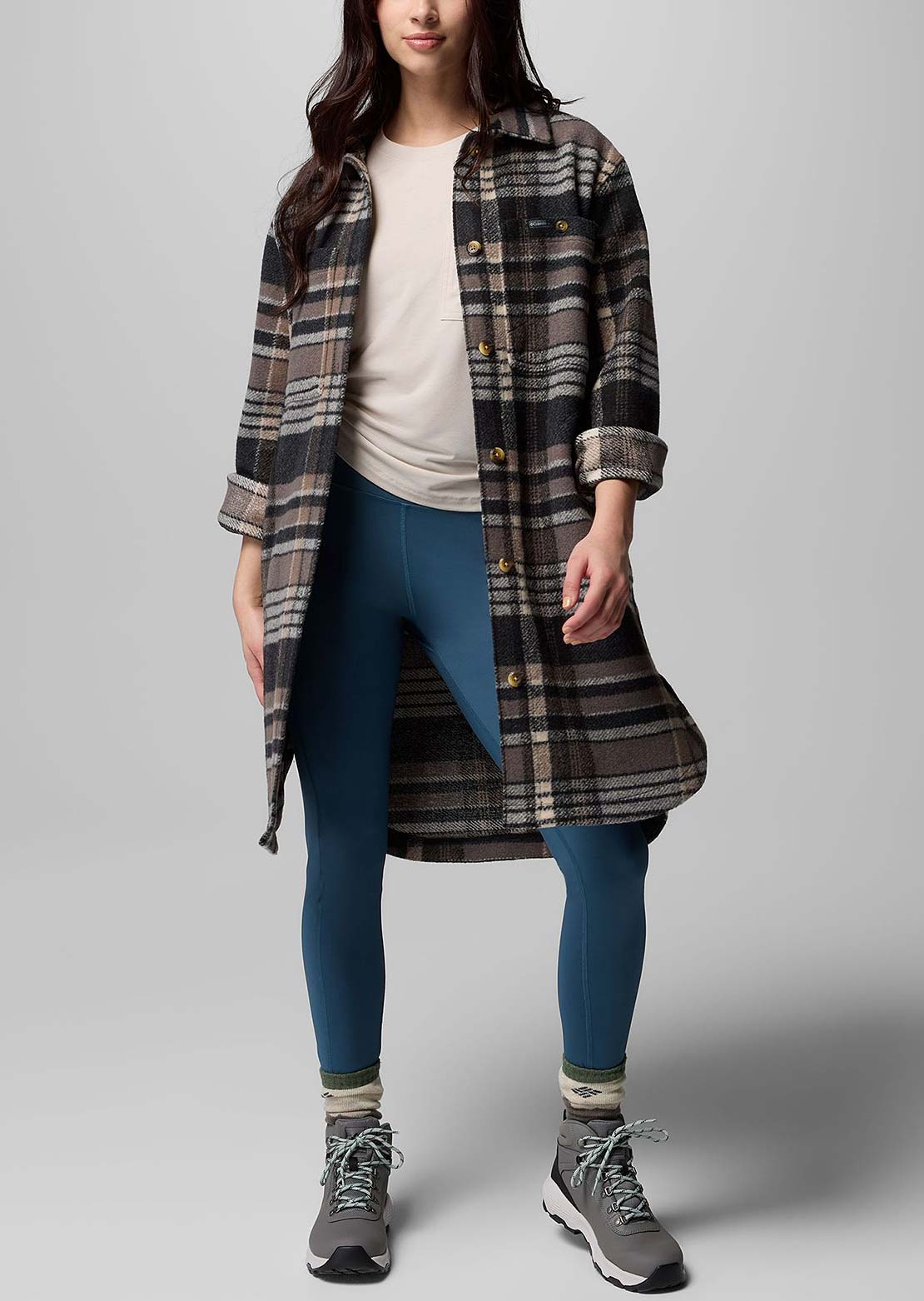 Columbia Women's Wildest Venture Long Fleece Coat Black Vagabond Plaid