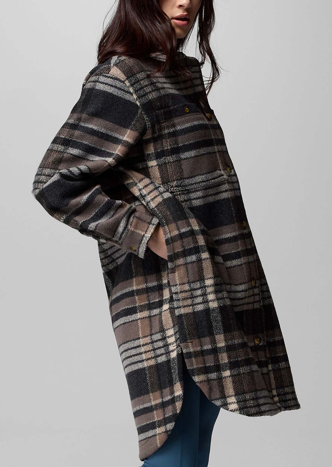Columbia Women's Wildest Venture Long Fleece Coat Black Vagabond Plaid
