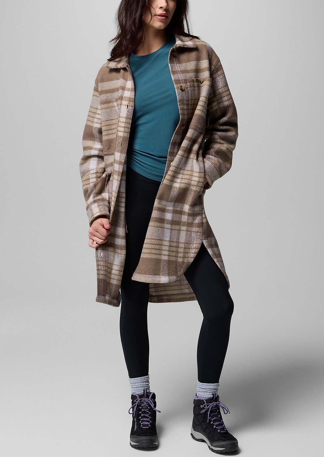 Columbia Women's Wildest Venture Long Fleece Coat Iron Vagabond Plaid