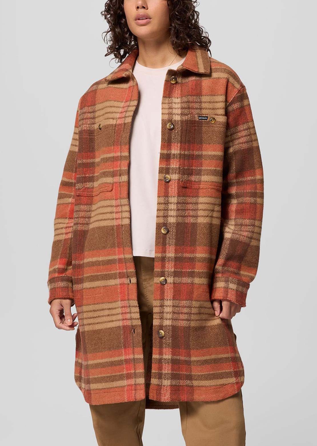 Columbia Women's Wildest Venture Long Fleece Coat Tobacco Vagabond Plaid