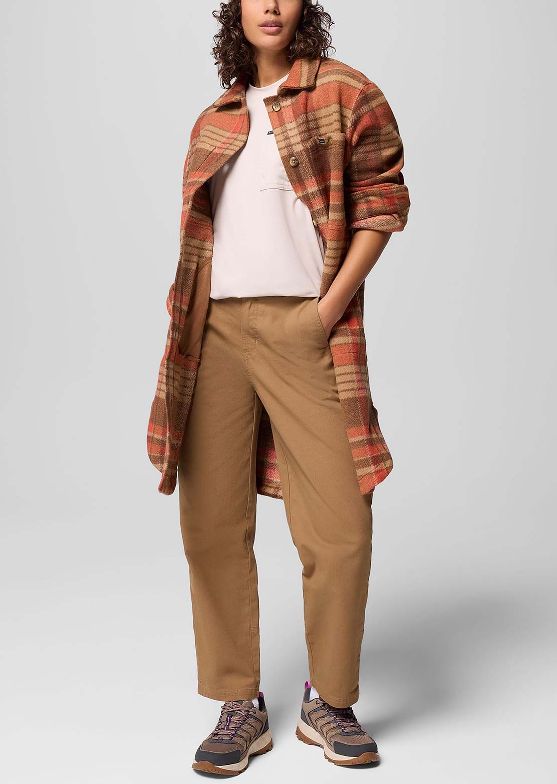 Columbia Women's Wildest Venture Long Fleece Coat Tobacco Vagabond Plaid