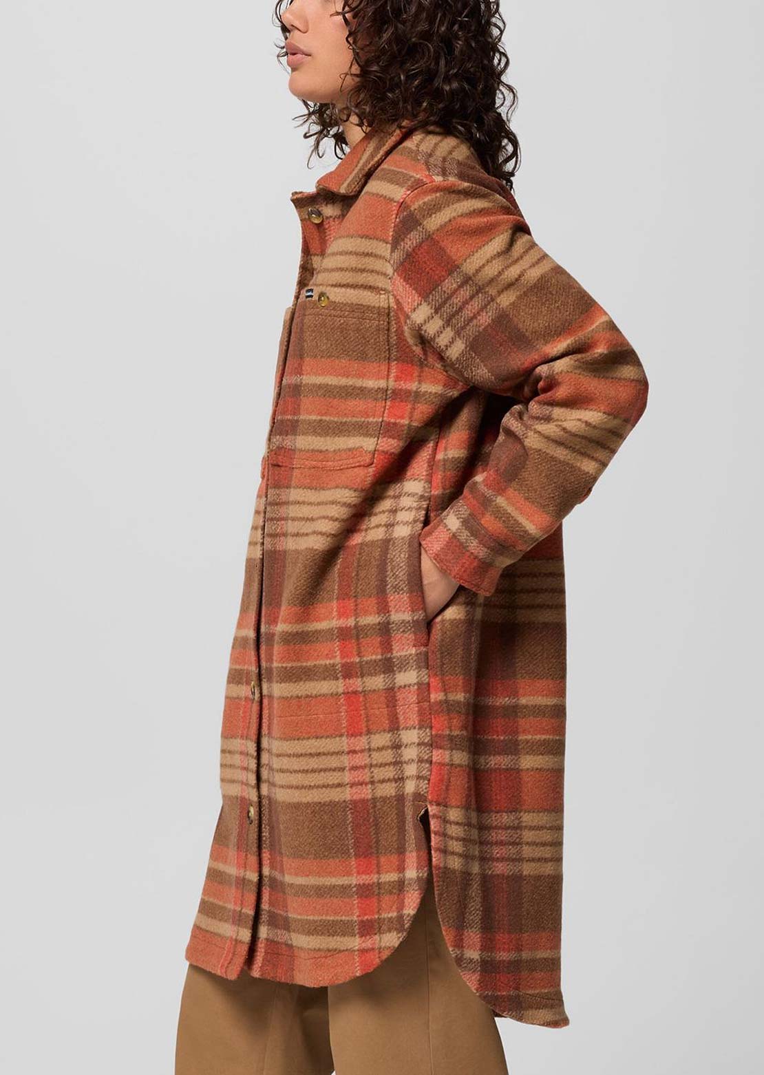 Columbia Women's Wildest Venture Long Fleece Coat Tobacco Vagabond Plaid
