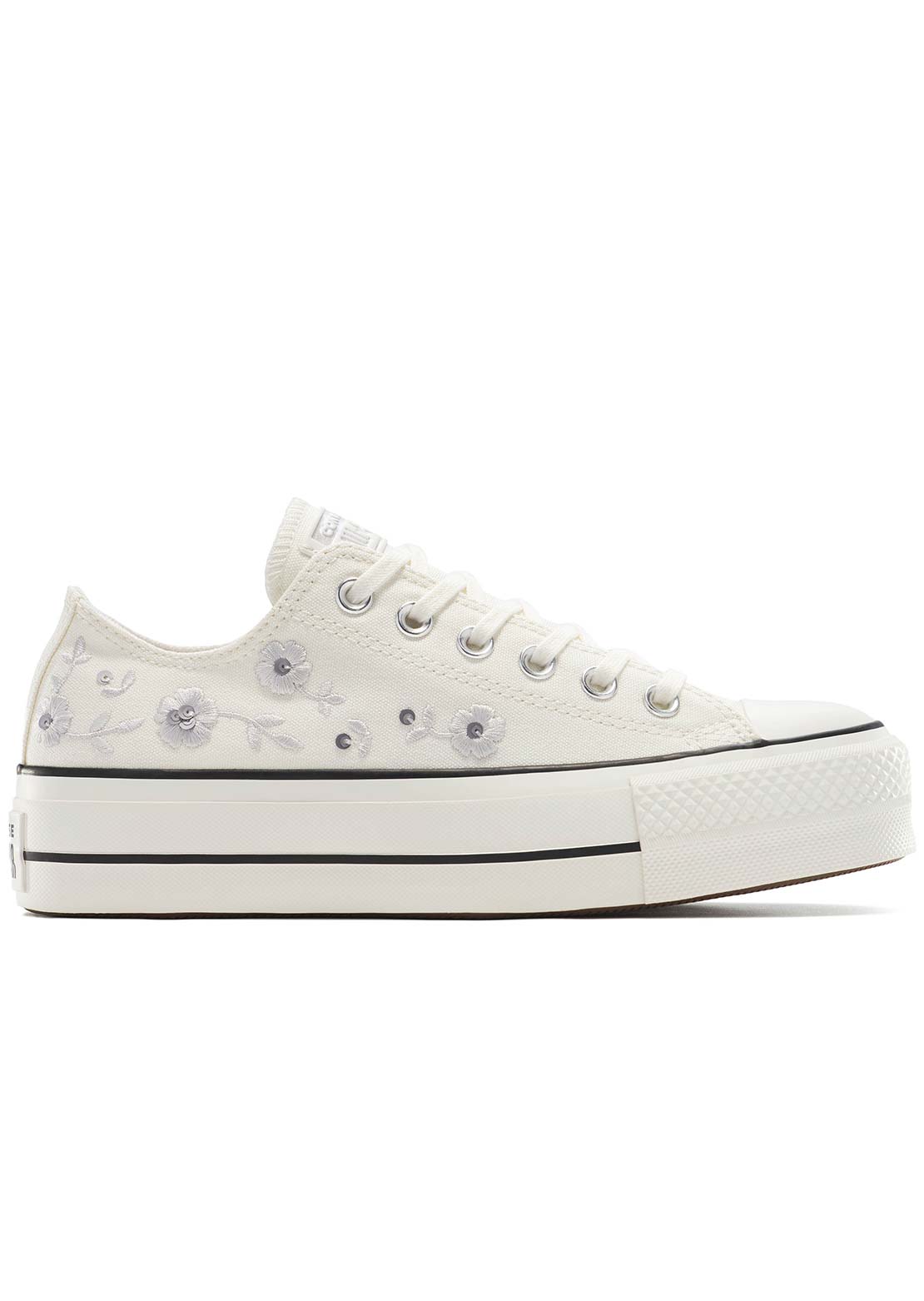 Converse Women's Chuck Taylor All Star Lift Platform Sequin Flowers Shoes Vintage White/Barely Grey