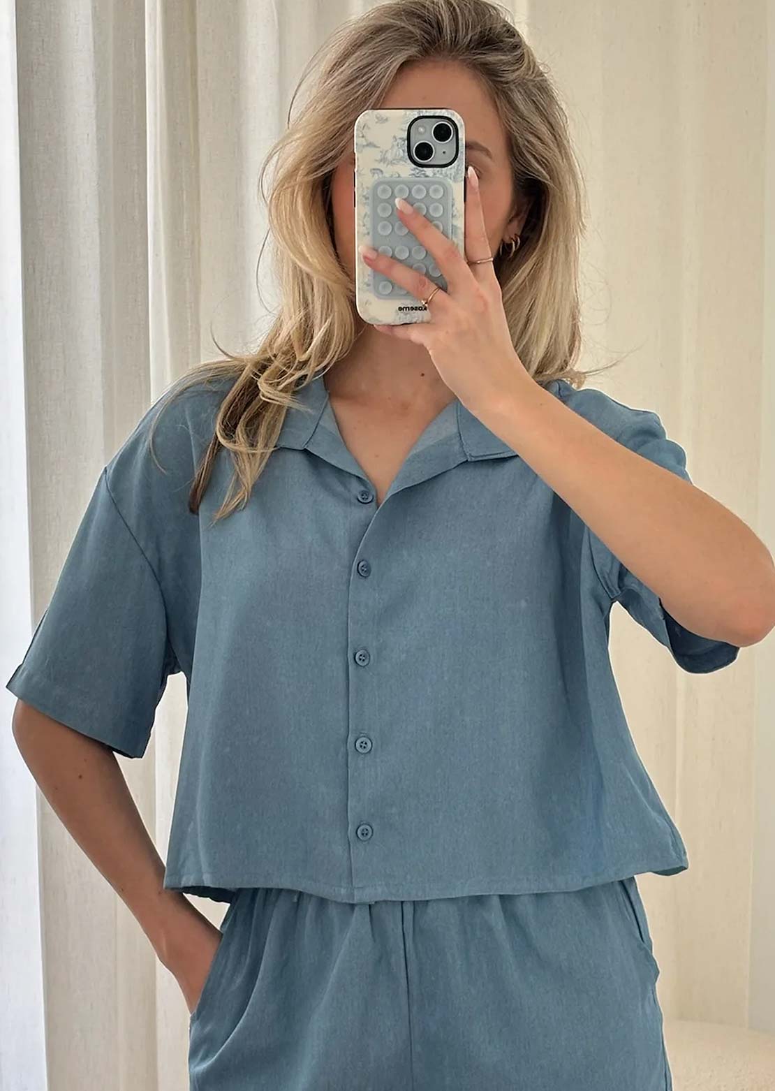 Daily Story Women's Thelma Button Up Shirt Denim Blue