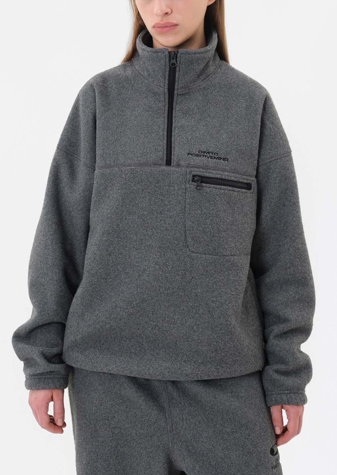 Dimito Unisex 25 Fleece Half Zip Heather Grey