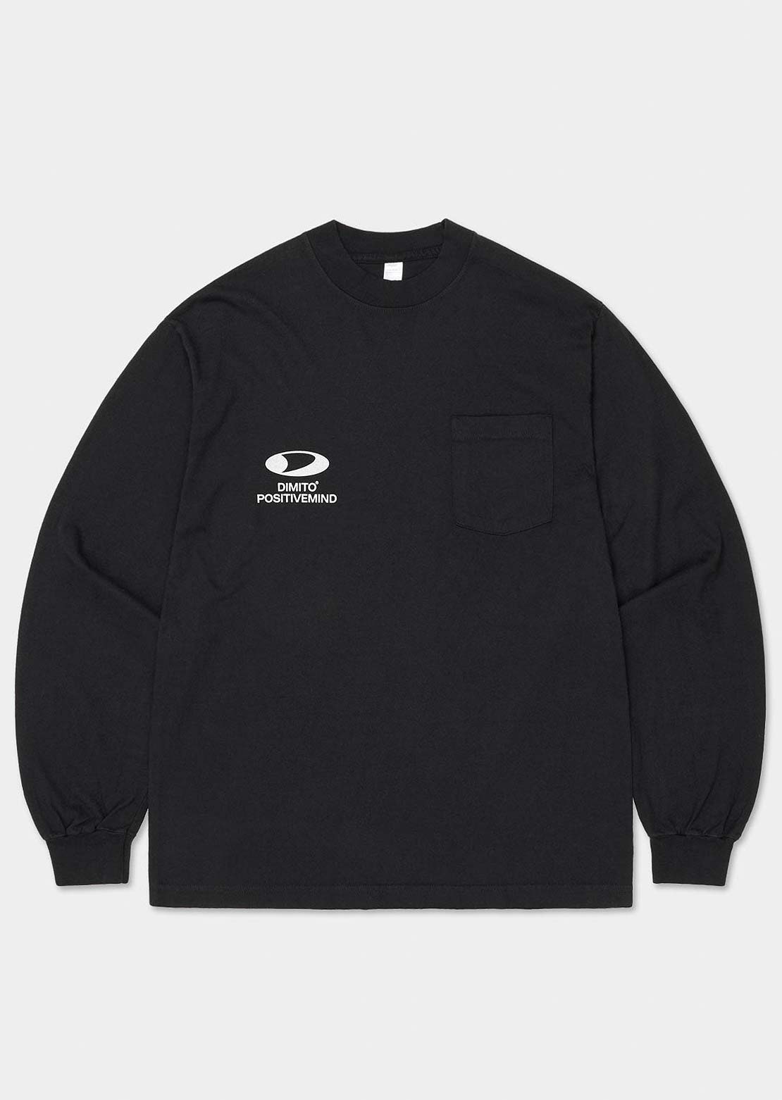 Dimito Unisex Circle Big Logo Pocket LSV GD 6.5oz Long Sleeve Black