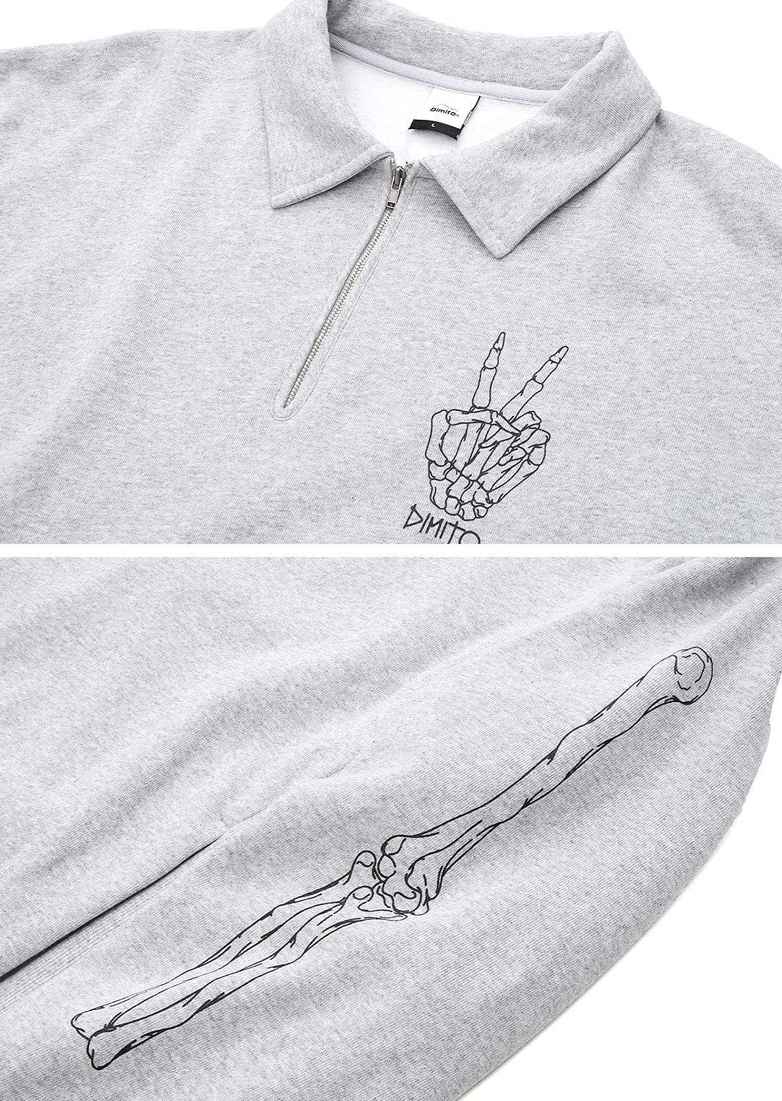 Dimito Unisex Polo Half Zip Sweatshirt Heather Grey