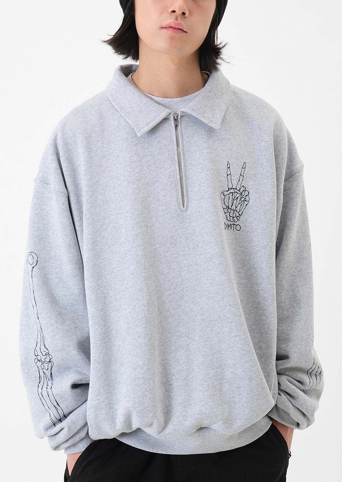 Dimito Unisex Polo Half Zip Sweatshirt Heather Grey