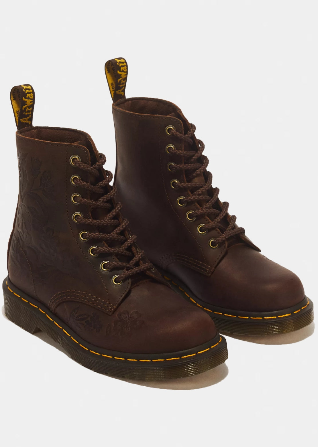 Dr.Martens Women's 1460 Pascal Floral Deboss Boots Dark Brown Ambassador