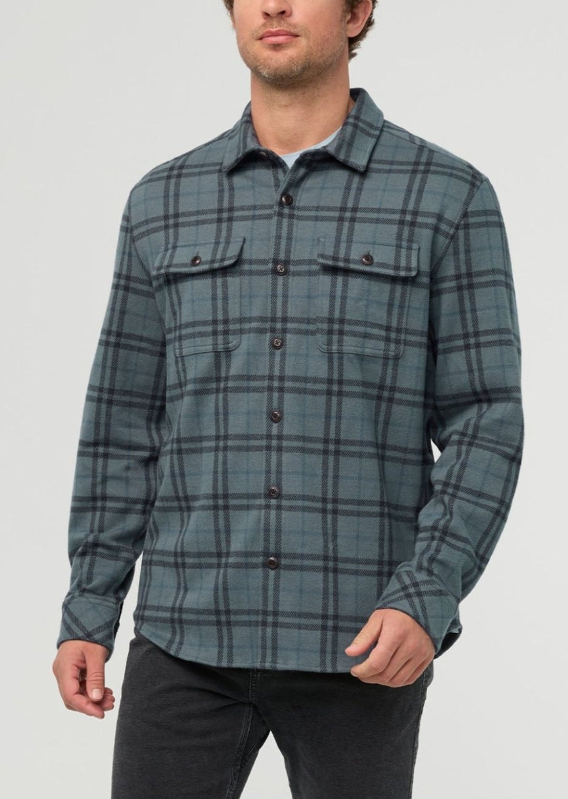DUER Men's Performance Flannel Button Up Shirt Marine Plaid
