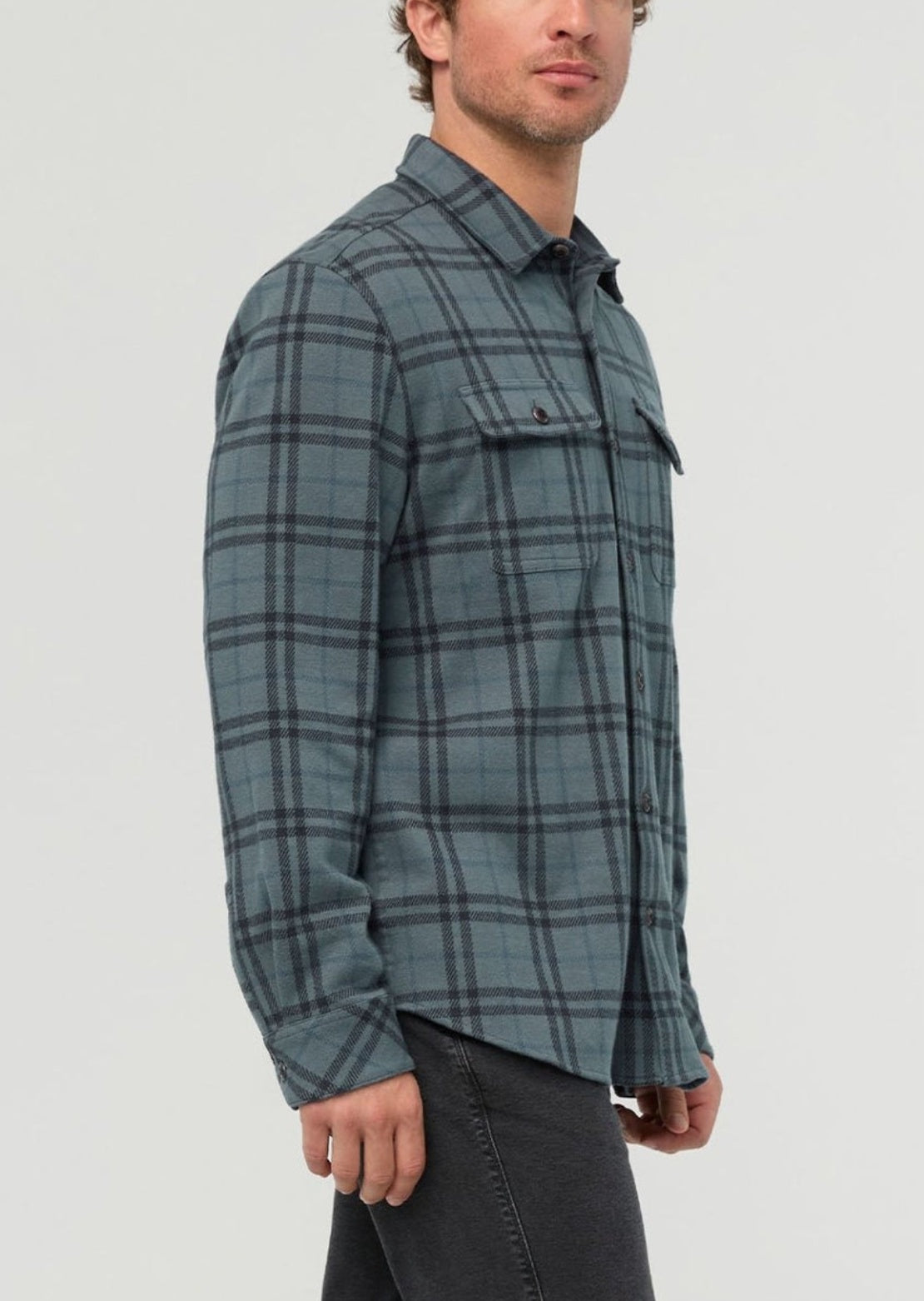 DUER Men's Performance Flannel Button Up Shirt Marine Plaid