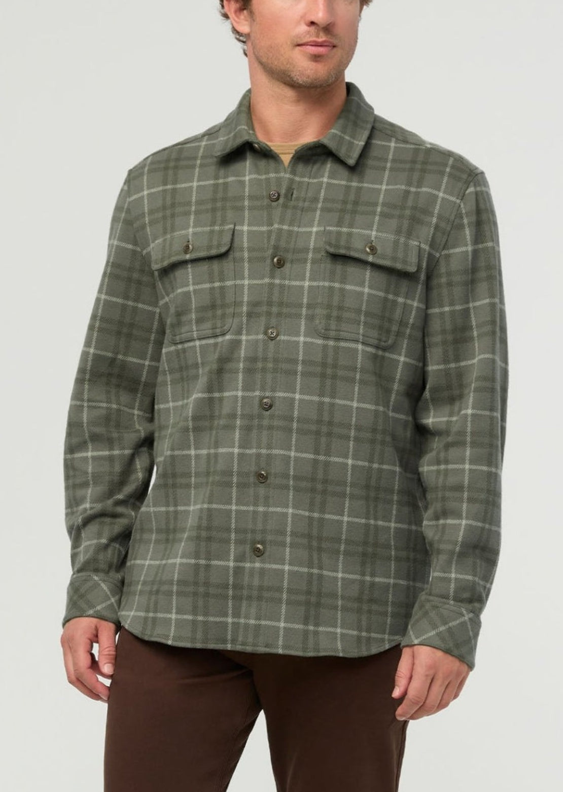 DUER Men's Performance Flannel Button Up Shirt Thyme Plaid