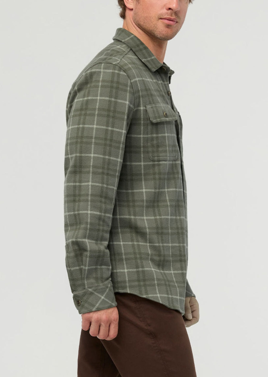 DUER Men's Performance Flannel Button Up Shirt Thyme Plaid
