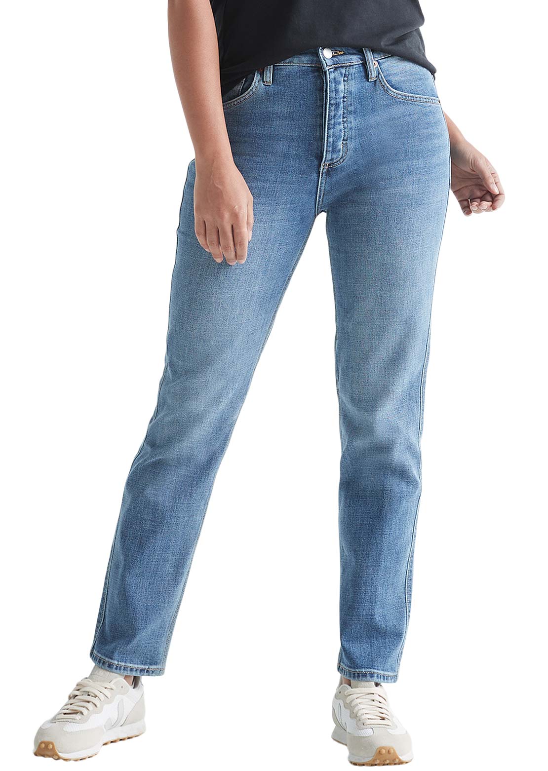 DUER Women's Midweight Performance High Rise Straight Denim Vintage