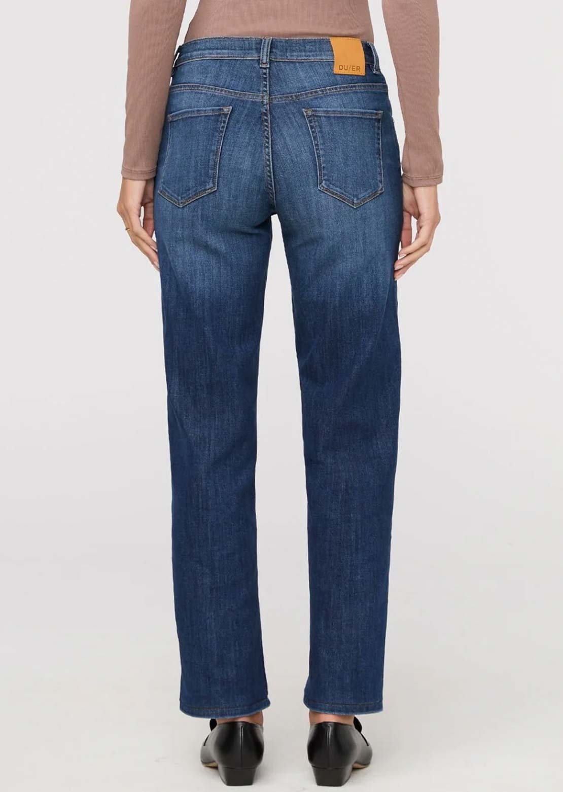 DUER Women's Performance Denim Mid Rise Straight Pants Blue Cascade