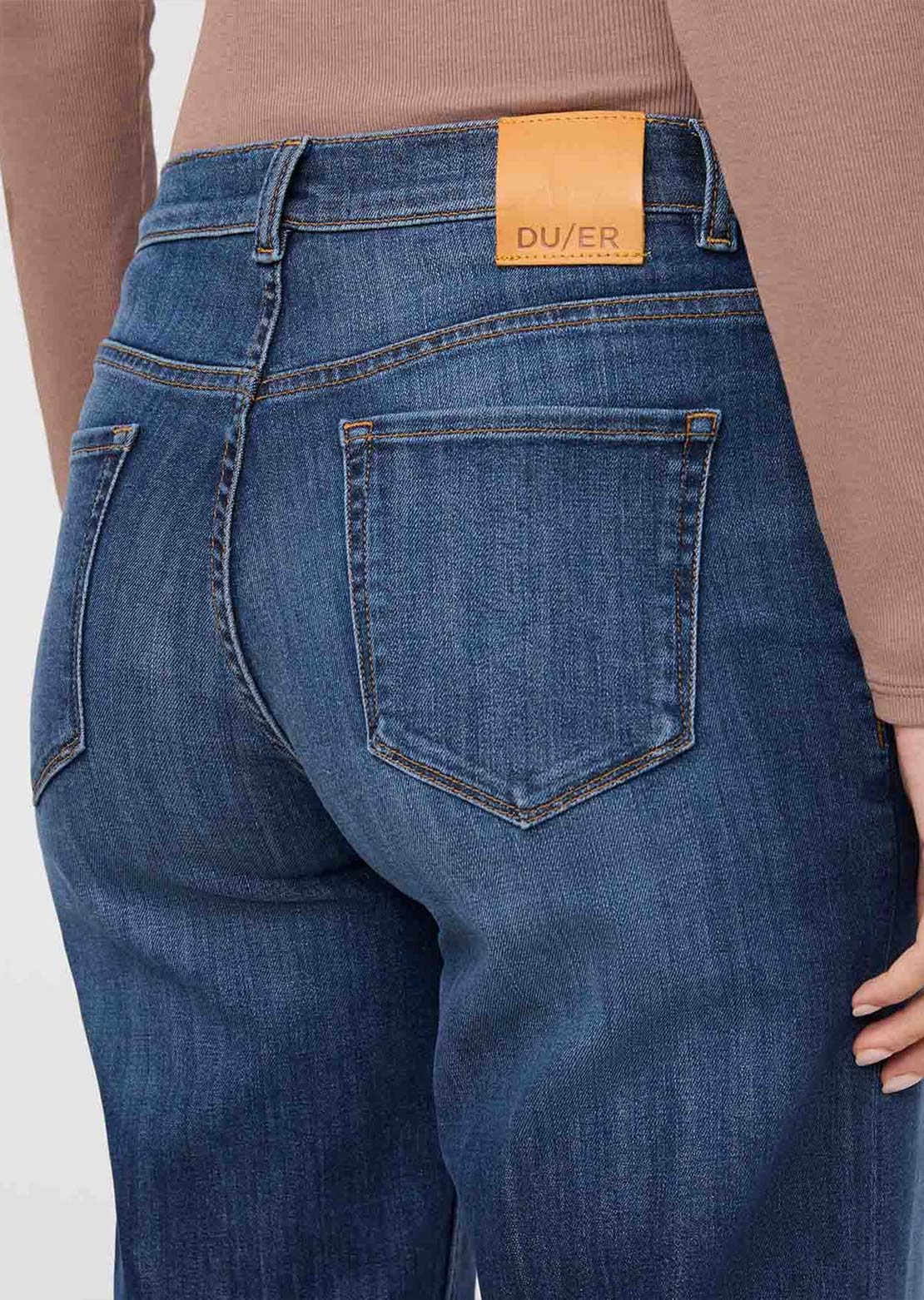 DUER Women's Performance Denim Mid Rise Straight Pants Blue Cascade