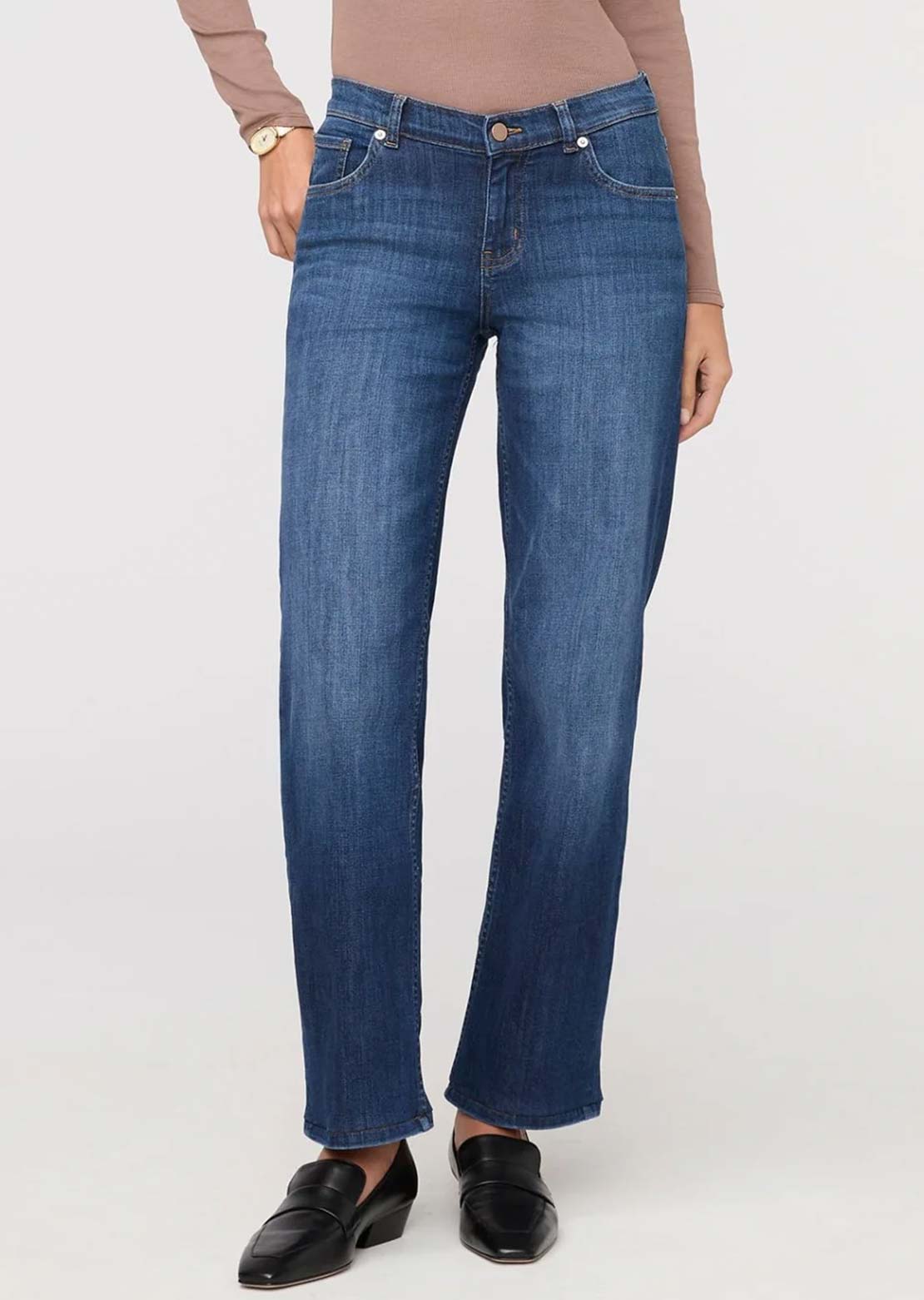 DUER Women's Performance Denim Mid Rise Straight Pants Blue Cascade